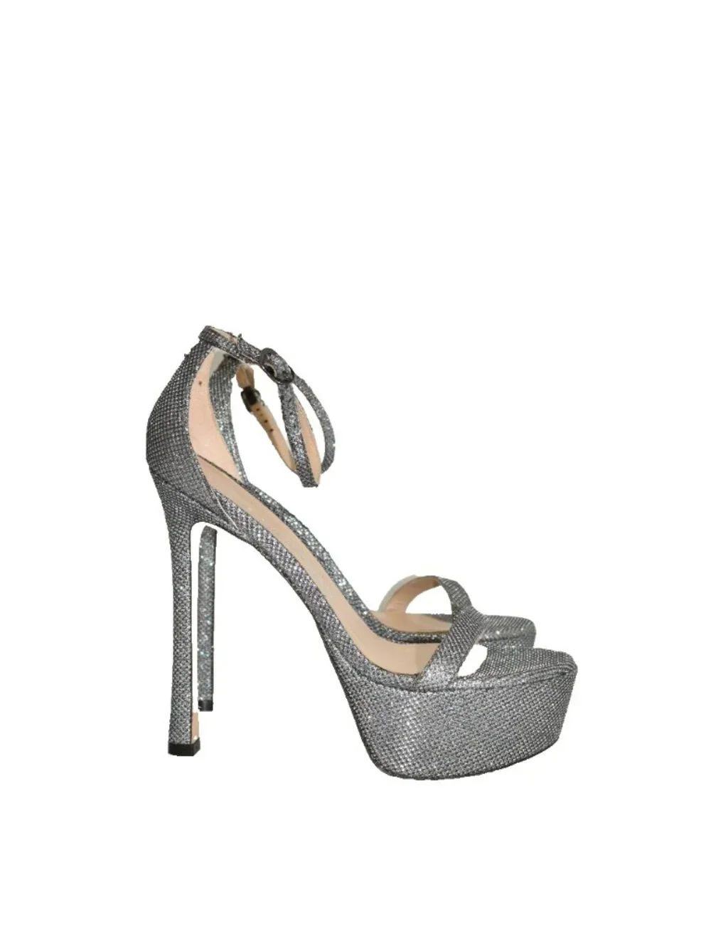 $600 STUART WEITZMAN NUDIST HOLLYWOOD PLATFORM GLITTER GUN METAL 9 (PD1)